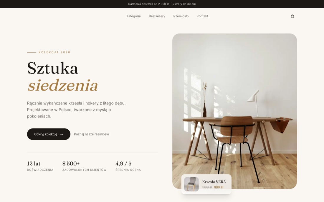Sklep z krzesłami premium, strona główna